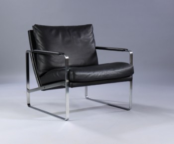 Preben Fabricius. Lænestol, model 710, Conversation Chair i sort læder
