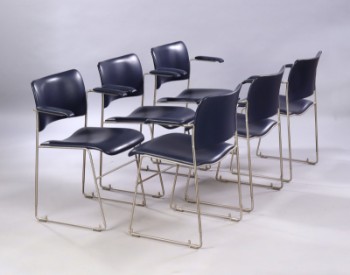 David Rowland. A set of six 40/4 with armrests covered in blue leather (6)