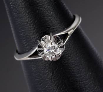 Retro solitaire ring of 14 kt. white gold, approx. 0.20 ct.