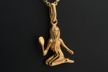 Zodiac pendant, Virgo of 8 kt. gold, plus a chain of gilded sterling silver