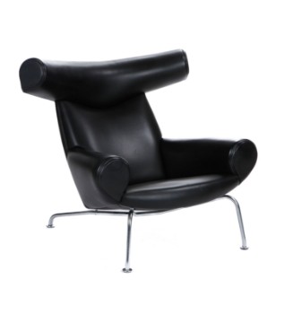 Hans J. Wegner. Ox-Chair, model EJ-100 i sort læder
