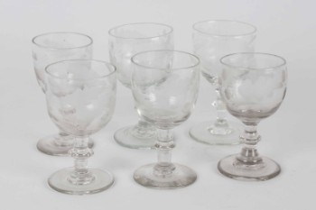 Seks antikke glas med egeløvsslibning (6)