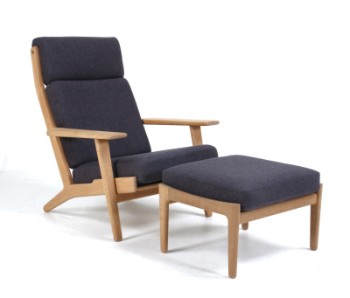Hans J. Wegner. High-back armchair and stool model GE290A, oak (2)