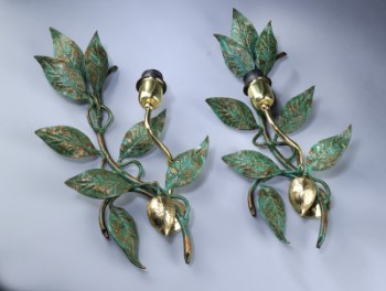 Et par bladformede væglamper af bronze og metal fra 80erne (2) (2)