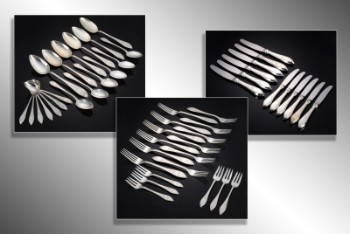 Horsens Silverware Factory and others Empire silver dinner and lunch cutlery for 6 (49)