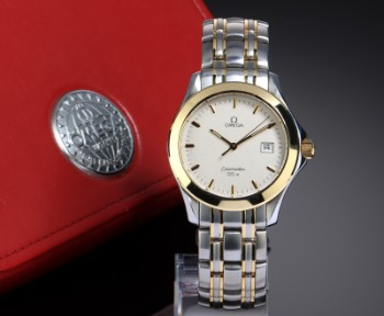 Omega Seamaster 120. Mens watch in 18 kt. gold and steel with bright disc - box + cert. 1993