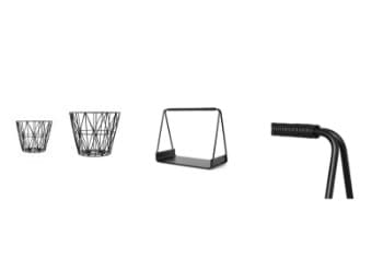 Ferm LIVING. To Wire kurve samt Port Wood Basket Black / Brændekurv (3)