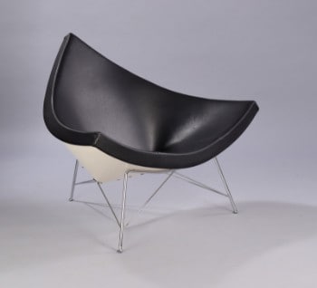 George Nelson. Lænestol i sort læder, model Coconut Chair