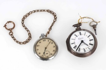 Watchmaker Gordon in London. English silver spindle watch 17/1800s and newer pocket watch. (2)