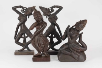 Four Vietnamese temple dancer figures, carved wood. The beginning of the 21st century