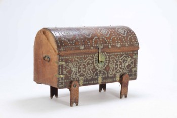Antique chest covered with studded leather, 18th/19th century. year