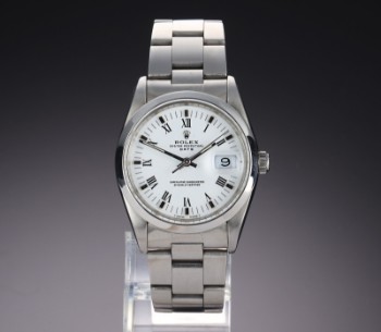 Rolex Date. Mens watch in steel with white dial with Roman numerals, approx. 1990