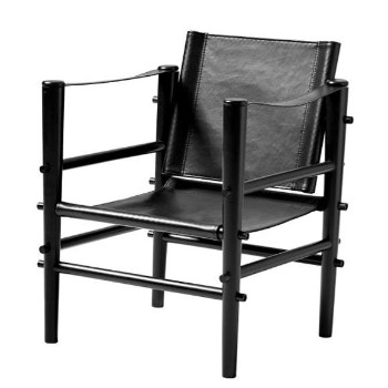 Chinas. Safari chair in bamboo and black leather. Model Noble
