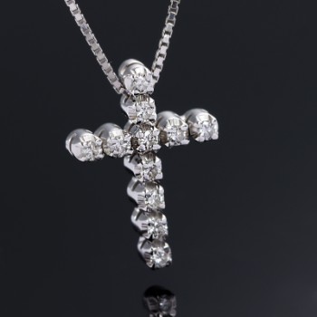 Diamond cross with chain in 18 kt. white gold, 0.28 ct. (2)