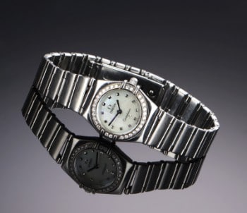 Omega Constellation Lady. Dameur i stål med perlemorsskive og brillanter, ca. 1998