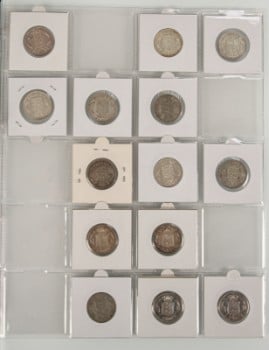 Danmark. Samling 1 kroner i mappe 1875-1959. En del sølv.