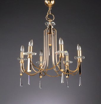 Prearo Luce. Brass and Murano glass chandelier from the 80s