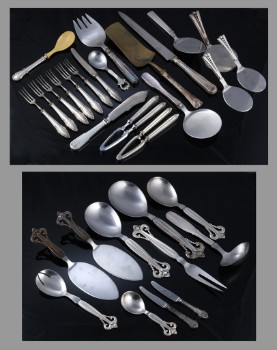 Hans Hansen et al. A collection of serving pieces with silver handles in various patterns (31)