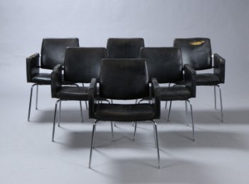 Kay Kørbing. Armchairs, black leather, 1960s. (6)