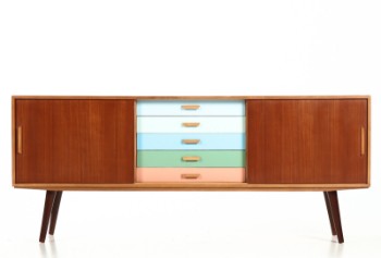 Unknown furniture manufacturer. Low sideboard L. 195 with colored drawers
