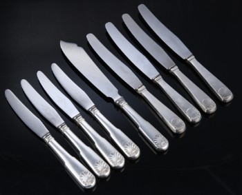 H. Danielsens Eftf. etc. Musling, various knives with silver handles (9)
