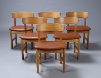 Børge Mogensen. Set of six vintage Folkestole in oak and aniline leather, model 3236 (6)