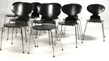 Arne Jacobsen. Myren. 10 spisestole, model 3101, grålakerede (10)