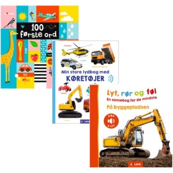børnebøger - Lyt, rør og føl: På byggepladsen,  Min store lydbog med køretøjer og 100 første ord (3)
