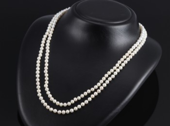 Double-row pearl chain with clasp in 14 kt. gold