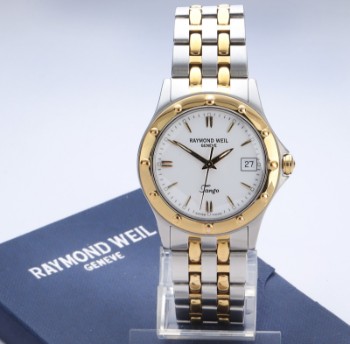 Raymond Weil Tango. Mens watch in partially gold-plated steel with white dial - box + certificate. 2010