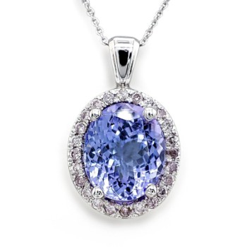 Tanzanite and pink diamond pendant in 14kt. white gold