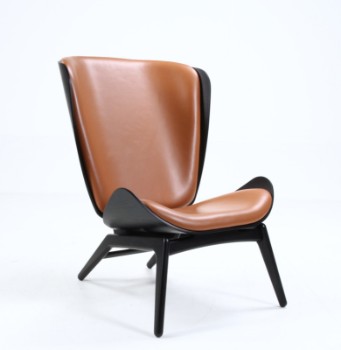 Tor Hadsund for Umage. High armchair model The Reader, oak wood and cognac colored leather