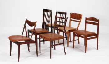 Danske møbelarkitekter 1960/70erne. Et sæt på seks diverse stole, anilin læder (6)