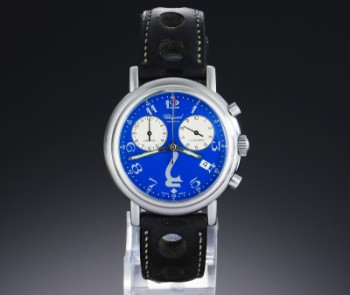 Chopard Godolphin Mille Miglia. Steel mens chronograph with blue dial, 1990s