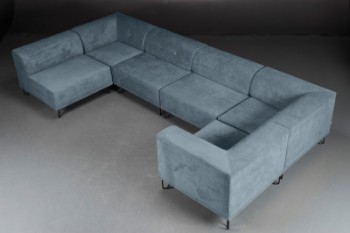 Nomad Dot modular sofa, upholstered in velvet, blue gray (6)