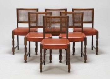 Seks spisebordsstole med fransk flet og læder (6)