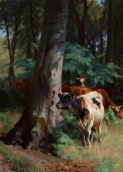 Adolf Mackeprang. Cows on the edge of the forest by the large beech in Jægerspris Skov
