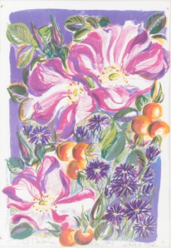 Anne Just, arrangements with flowers by Lithography. Sign