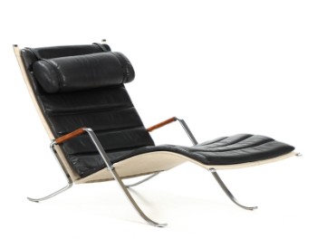 Preben Fabricius & Jørgen Kastholm. Grasshopper, chaise longue in black leather, model FK 87