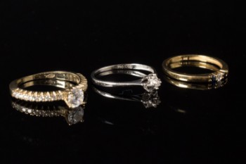 Tre ringe af 8 kt guld med cubic zirkonia (3)