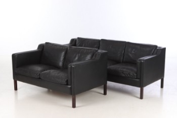 Stouby. Three-/ and two-person. sofa, black leather, model Eva (2)