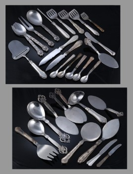 Grann & Laglye et al. A collection of serving pieces with silver handles in various patterns (31)