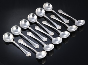 Carl M. Cohr, Saxon, silver bouillon spoons (12)