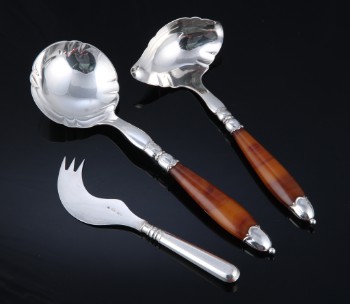 Danish and Estonian silversmith. Two beautiful serving pieces and silver cheese knife (3)