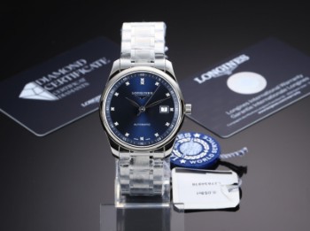 Longines Master Collection. Automatic mens watch in steel with blue dial with diamonds - cert. approx. 2023