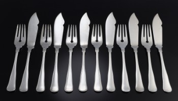 Danish silversmith. Silver double fluted fish cutlery for six (12)