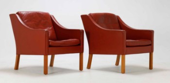 Børge Mogensen (1914-1972) for Fredericia Stolefabrik: Et par lænestole, model 2207, Indian Red læder (2)