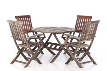 Teak garden set. Garden table with four armchairs / folding chairs (5)