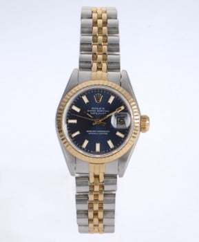 Rolex Datejust. Dameur i 18 kt. guld og stål med blå skive, ca. 1984