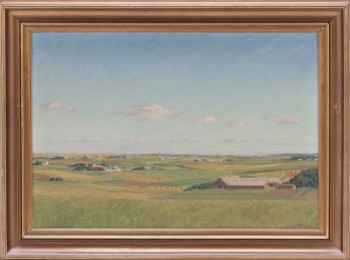 Valdemar Mau (1892-1952): Udsigt over landskab med gårde